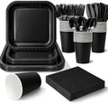 Vyntra 350 Pcs Black Square Paper Plates and Napkins Set, Serves 50 by PartyTablewareSupplies