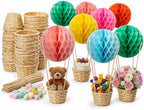24 Pack Hot Air Balloon Table Centerpieces for Baby Shower, Rainbow Birthday, Bridal Shower, DIY Honeycomb Paper Lanterns with Woven Baskets for Dessert Table Decor by TYNUOCN