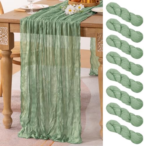 Sage Green Cheesecloth Table Runner Fall Table Decorations 10ft, 8 Pack by MLMC