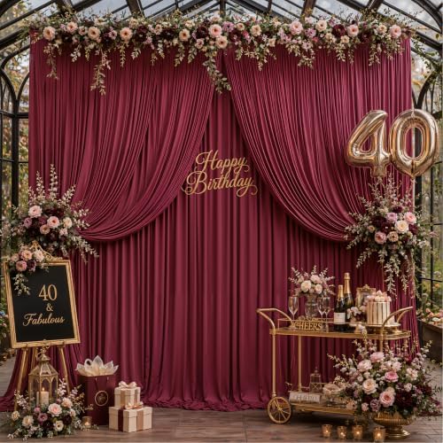 40ftx10ft Wrinkle Free Burgundy Backdrop Curtain - 10 Feet Photography Backdrop Drapes, Silky Polyester Back Drop Cloth for Wedding Baby Shower Balloon Arch Background - Image 3