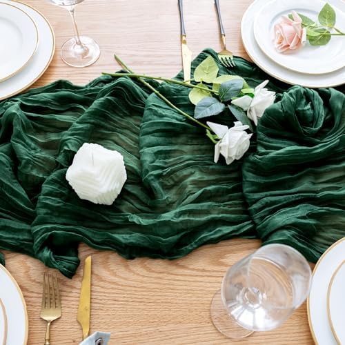 Wokceer Cheesecloth Table Runner Emerald Green 10FT Boho GauzeRunner,12Pack - Image 5