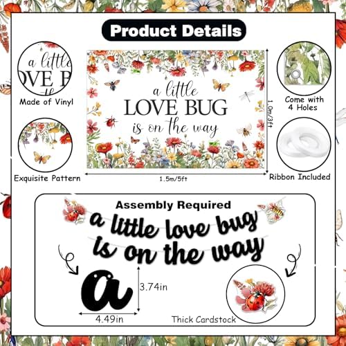Love Bug Baby Shower Party Decorations - A Little Love Bug is On The Way Banner Backdrop Wildflower Insect Themed Honeycomb Centerpieces Hanging Swirls, for Ladybug Butterfly Gender Reveal Supplies - Image 5