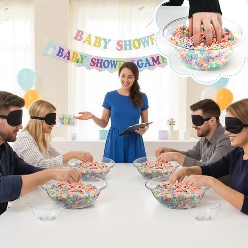 4 Set Funny Baby Shower Games, Bowls Blindfolds Babies Beads - Image 4