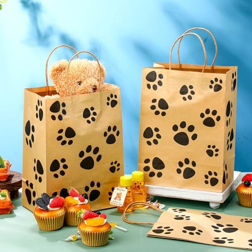 Tenceur 80 Pcs Dog Gift Bags Paw Dog Print with Handles Brown Black - Image 5
