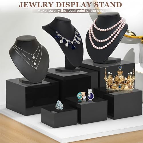6Pcs Black Buffet Risers Set (Size 5",6",7",8",9",10"),Food Risers for Buffet Table Display Stand Shelf for Party Catering Dessert Collectibles Acrylic Cube Boxes Display with Hollow Bottoms - Image 6