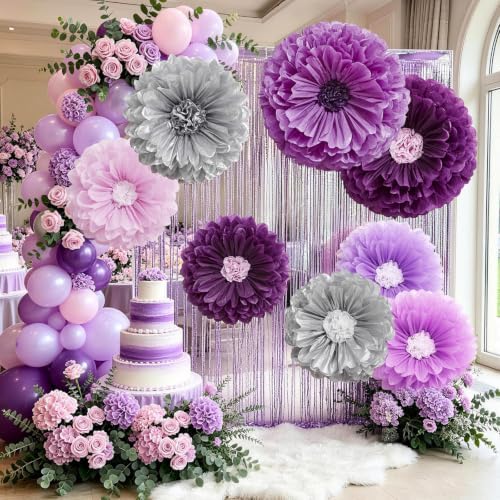 Serwalin 8 Pcs 31.5"*24"*20" Purple Giant Paper Flower Decorations for Wall by Serwalin