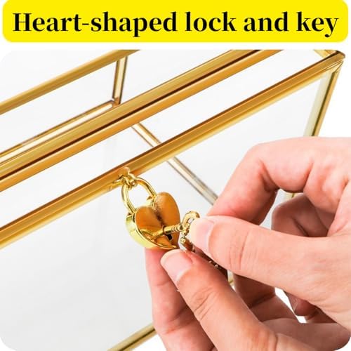 Cedilis Glass Wedding Card Box with Slot and Lock, 10 x 7.9 x 5.5 Inches Gold Clear Decorative Wedding Envelope Card Holder for Reception Birthdays Party, Bridal Shower, Graduation - Image 3