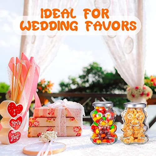 Patelai 24 Pack 6 oz Glass Bear Shaped Honey Jars with Lids Reusable Small Tilted Bear Glass Bottles Containers Dispenser for Candies, Birthday Wedding Party Favors(Classic, Silver) - Image 5