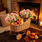 HAOPAIXW 15.7" Wicker Baby Carriage for Baby Shower, Woven Rattan Stroller Basket with 2 Artificial Flower Bouquets, Vintage Floral Centerpiece Planter Gender Reveal Basket (Basket+Flower Bouquets) - Image 6