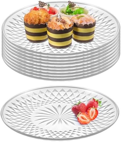 10 Pcs Round Plastic Serving Platters 12 Inch, Round Plastic Platters for Serving Food, Clear Plastic Serving Platters for Partys Cake Cookie Fruits Birthday Wedding Supplies by Tobeelec
