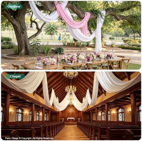 2 Panels 5ft(W) x 20ft(L) White Ceiling Drapes for Wedding Parties - Image 4