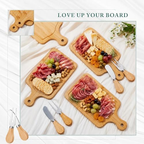 Ziliny 36 Set Bridal Baby Shower Cheese Prizes Wooden Square Board Gift Set Knives Forks Thank You Tags with Box for Guests for Valentines Bridal Baby Shower Housewarming Gifts (Bamboo Color) - Image 3
