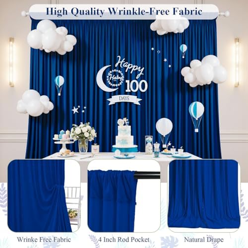 20x10ft Wrinkle Free Royal Blue Backdrop Curtain for Parties, Soft Wedding Blue Curtain Backdrop, Polyester Photo Backdrop Drapes for Birthday Party Baby Shower Photography Background - Image 4