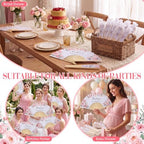Wenqik 100Sets Pink Flower Hand Folding Fans,Wedding Party Favors for Guest - Image 5