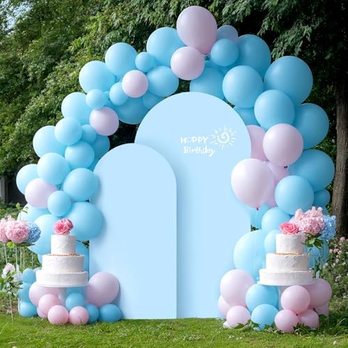 Blue Arch Backdrop Cover 2 Set - 6.6FT, 5FT Spandex Fitted Wedding Arch Stand Covers Round Top Chiara Arch Backdrop Stands Cover for Birthday Parties Banquet Photo Background Decoration - Image 6