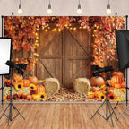 10x8ft Fall Backdrop for Photography Autumn Harvest Farm Barn Wooden Door Pumpkin Maple Leaves Background Thanksgiving Day Baby Shower Birthday Party Decoration Photobooth Banner Props - Image 2