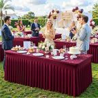 4 Pack Burgundy Table Cloth for 8 Foot Rectangle Tables Spandex Fitted Tablecloth 8ft Stretch Table Covers Skirt Burgundy Banquet Tablecloths Wrinkle Free Tablecloth for Party Wedding Birthday Event - Image 3