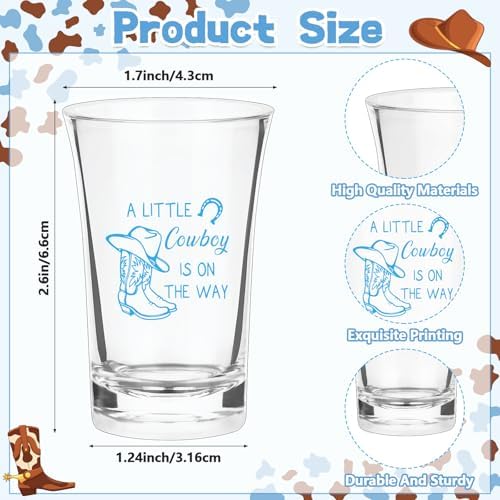 60 Sets Western Cowboy Baby Shower Acrylic Shot Glasses A Little Cowboy is On The Way Shot Glasses with Thank You Cards Organza Bags for Gender Reveal Cowboy Themed Birthday (Blue) - Image 2