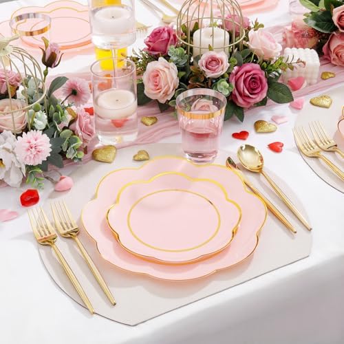 ejonirinjonir 180pcs Double Gold Rim Pink Plastic Plates for Sweet Party - Image 4