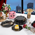 ejonirinjonir 180pcs Double Gold Rim Black Plastic Plates for Birthday - Image 5