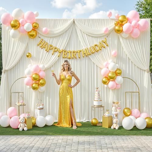 20ft x 12ft Ivory Backdrop Curtains Wrinkle Free Backdrop Curtain for Wedding Parties Ivory Fabric Backdrops Drapes Back Drop Cloth Bridal Shower Stage Curtains Wedding Decorations for Reception - Image 4