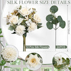 White Peonies Artificial Flowers 12 Bundles Silk Mum Roses - Image 2