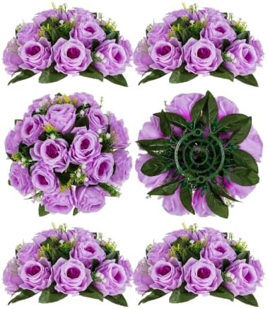 BLOSMON Flower Balls Wedding Rose Centerpieces 6 Pcs Lilac Fake Flowers Kissing Balls Decor Artificial Floral Arrangements Flower Bouquet of Roses Home Party Room Table DIY Decorations by Blosmon