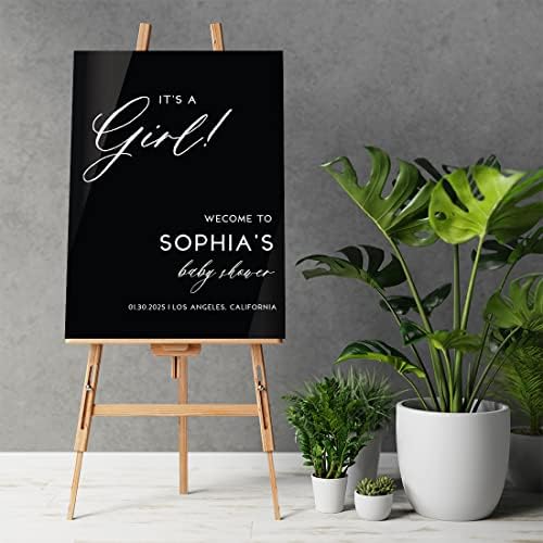 Andaz Press 16"x20" Black Acrylic Personalized Baby Shower Welcome Sign, Gender Neutral Large Custom Sign for Easel Stand, It's A Girl Baby Shower Decorations - Image 2