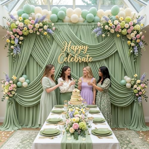 10ft x 10ft Sage Green Backdrop Curtains for Parties, 2 Panels 5ft x 10ft Wrinkle-Free Drapes for Wedding Arch Bridal Shower Engagement Baby Shower Boho Rustic Photography Background - Image 6