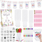 Panitay 126 Pcs Baby Shower DIY Bodysuit Set Bib 25 Blank White Newborn Bodysuit 25 Stencils 24 Marker 1 Sign 50 Pins(Butterfly) by Panitay