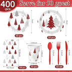 Pickmesh 400 Pcs Christmas Party Supplies Red Silver Paper Plates Serve 50 - Image 2