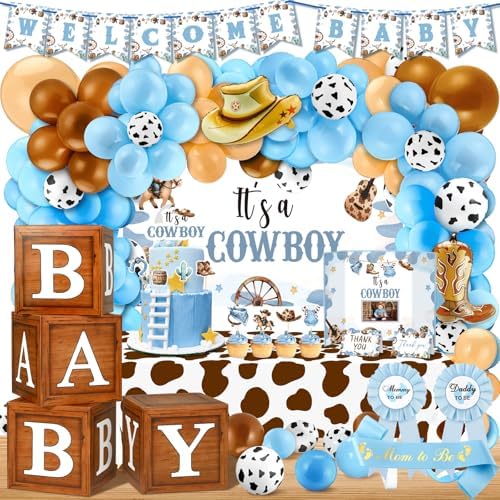 Foilswirl 197 Pcs Blue, Brown Cowboy Baby Shower Western Balloon Box Set by Foilswirl