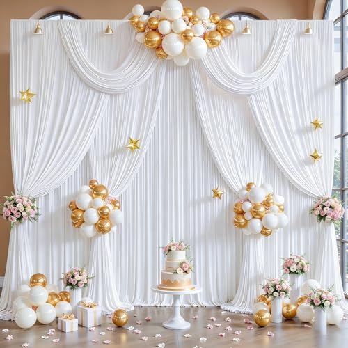 30x10ft White Backdrop Curtain Panels for Parties - Wrinkle Free Polyester Photo Curtain Backdrop Wedding Back Drop Fabric Drapes for Party Decorations Background for Photography - Image 3