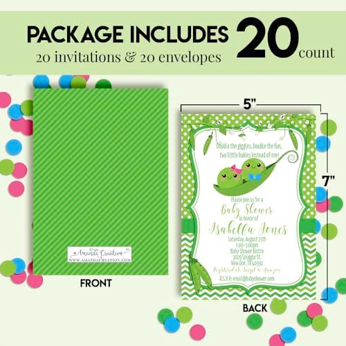 Amanda Creation Custom Baby Shower Invites Pea Pod Baby Shower Invitation 20 5x7 Custom Personalized Invites With Envelopes - Image 4