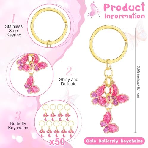 Ferreve 50 Sets Butterfly Baby Shower Favors for Guests Butterfly Keychain - Image 2