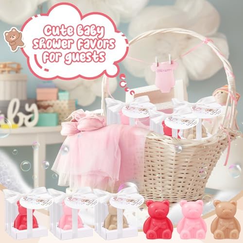 Geosar 36 Pack Bear Soap Shower Favors Thank You Tag Box,Light Brown Pink - Image 6