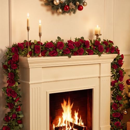 Aneco 4 Pack 32 FT Burgundy Flower Garland Artificial Rose Vines Roses Fake Vine Flowers Plants Party Supplies for Holiday Wedding Garden Craft Art Decoration - Image 5