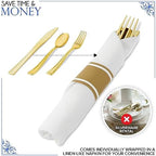 400 Pieces Pre Rolled Gold Plastic Cutlery Set, Individually Wrapped Plastic Silverware Set with 100 Forks, 100 Knives, 100 Spoons, 100 Napkins, Utensils for Weddings, Service for 100 Guests - Image 3