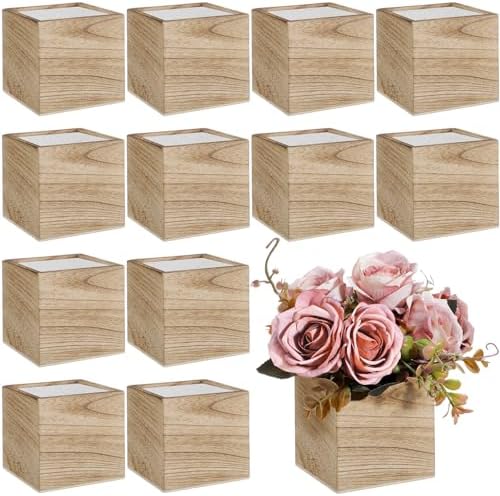 Suzile 12 Set Wooden Box Centerpiece, 4 Inch Square Planter Vase by Suzile