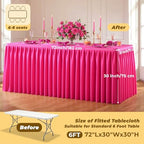 Hot Pink Polyester Table Cloths for Rectangle 6 Foot Tables, 6 Pack Wrinkle Free Tablecloths Stretchy Banquet Ruffle Fitted Table Cover Desk Skirt for Parties Wedding Birthday Baby Shower - Image 5