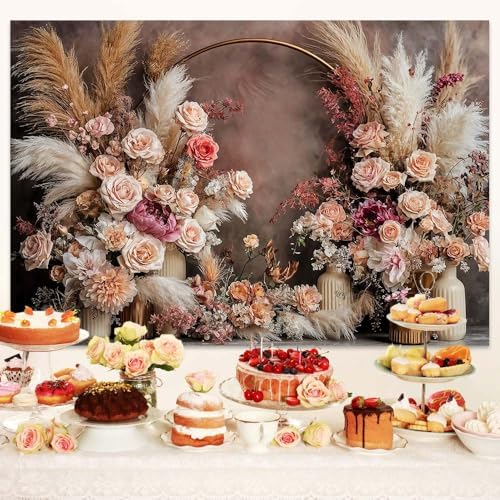 12x10ft Bohemian Floral Wedding Backdrop Retro Boho Flowers Pampas Grass Curtain Photography Background Bridal Shower Anniversary Birthday Baby Shower Pregnancy Party Decoration Photo Banner - Image 6