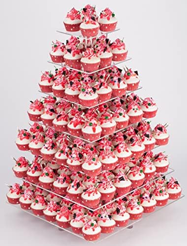YestBuy 7 Tier Square Acrylic Maypole Cupcake Stand Cupcake Tower Stand, Premium Cupcake Holder, Display for Pastry Wedding Birthday Party by YestBuy