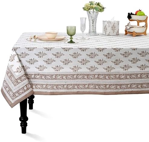 Ridhi Quiet Earth Hand Block Print Cotton Tablecloth 120 x 60 Inch by Ridhi