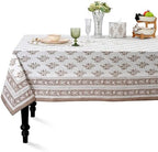 Ridhi Block Print Quiet Earth Rectangle Cotton Tablecloth 108" x 60" Reusable Table Cover Decorative Everyday Use for Dining, Farmhouse, Home Gift for Spring, Easter, Valentine by Ridhi