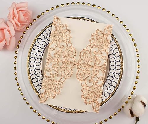 50pcs 5x7 Rose Gold Glitter Wedding Invitations Cards Laser Cut Pocket Invites Covers only, no envelope,no insert for Wedding Quinceanera Bridal Shower Baby Shower Party Invite - Image 3