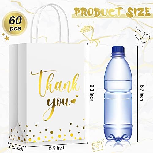 PerKoop 60 Pack Thank You Paper Gift Bags, Classic, White - Image 3