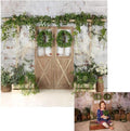 Kate Rustic White Painted Brick Wall Wood Door Photography Backdrops by KateBackdropforPhotography