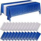 Breling 24 Packs Tablecloths Satin Runner Navy Blue and Silver Graduation by Breling