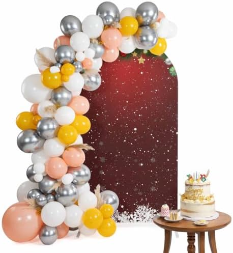 Modern Snowflake Pine Branch Strip Arch Backdrop Cover 7.2 ft 2 Sided Wedding Arch Covers Stretchy Backdrop Round Top for Birthday, Party, Baby Shower Decorations by Unknown