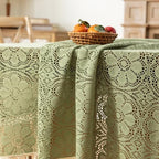 Sage Green Boho Crochet Lace Tablecloth Rectangle 60 x 84 Inch - Image 3